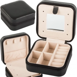 Reis sieradendoos met organizer en spiegeltje, zwart, 10 × 10 × 5 cm