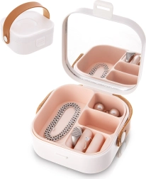 Reisjuwelendoosje met spiegeltje 9,5 × 9,5 × 4 cm