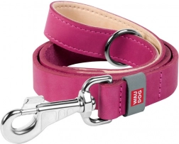 Leren hondenriem WAUDOG, breedte 20 mm, lengte 122 cm, roze