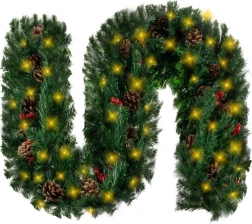 Kerstguirlande 270 cm met warmwitte LED-lampjes en natuurlijke decoraties