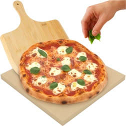 Pizzasteen Ruhhy 38 × 36 cm met bamboe pizzaschep 2-in-1 (cordieriet)