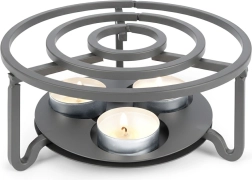 Metalen theelichtverwarmer voor theepot Orion grijs 16,5 cm