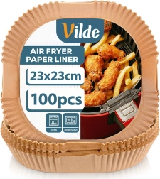 Papieren vierkante inzetstukken voor heteluchtfriteuse 23 × 23 cm, 100 stuks VILDE