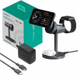 Draadloze oplader Aukey MagFusion 3-in-1, 15W grijs