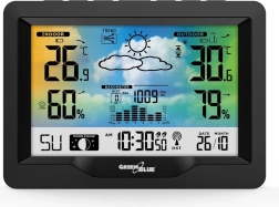 Draadloos weerstation met DCF, kleurendisplay en meting van temperatuur en luchtvochtigheid GREENBLUE