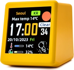 Slimme LED-wekker met Wi‑Fi en geel lcd-scherm