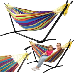 Kleurrijke tweepersoons hangmat met standaard 200x120 cm
