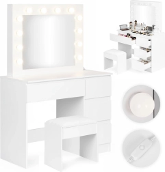 Kaptafel met LED-spiegel en 4 lades met kruk ModernHome