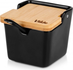 Keramische suikerschaal met bamboe klepdeksel 250 ml, zwart