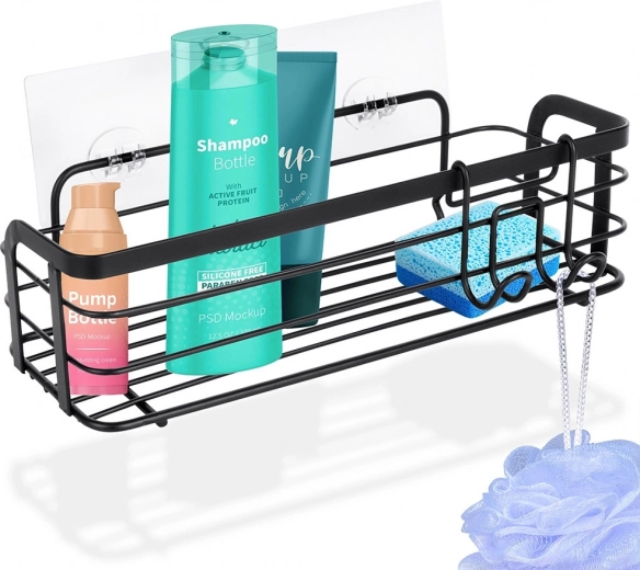 Metalen doucheplank voor de badkamer, zelfklevend, zwart 29,5 × 10,5 × 8 cm