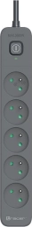 Overspanningsstekkerdoos TRACER Power Line+ 1,8 m, grafiet, 5 stopcontacten