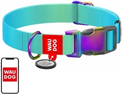 Nylon hondenhalsband met QR‑code WAUDOG gradient, blauw, maat M