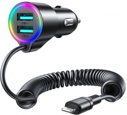 Joyroom autolader met 2x USB en Lightning‑kabel zwart