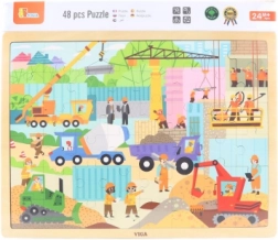 Houten puzzel 48 stukjes – bouwmachines