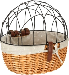 Rieten fietsmand met metalen rooster voor het vervoeren van huisdieren
