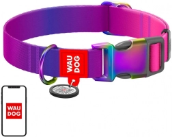 Nylon halsband voor honden met QR-code WAU DOG gradient, paars, maat L