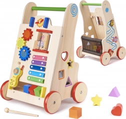 Houten loopwagen en educatieve kubus 6-in-1