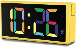 Digitale wekker Hama Ibiza geel met multicolour LED-display en USB-opladen