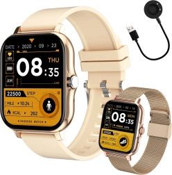 Unisex smartwatch met siliconen band, sport, Bluetooth-gesprekken, goud