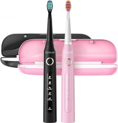 Sonische tandenborstels FAIRYWILL met set opzetborstels en etui (zwart en roze)