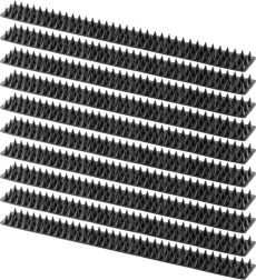 Kunststof vogelwering met spikes, zwart, 50 × 4,3 cm, set van 10