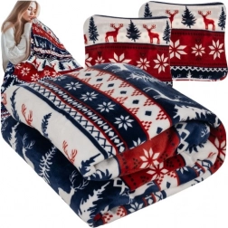 Warme kerstmicrofleece plaid 160 × 200 cm met 2 kussenhoezen