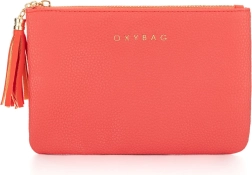 Leren cosmetische tas in koraalkleur