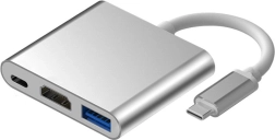 Aluminium USB‑C 3-in-1 hub met 4K HDMI, USB 3.1 en USB‑C voeding – zilver