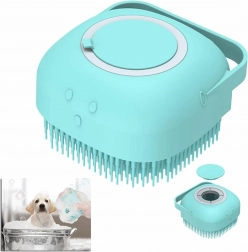 Siliconen badborstel voor honden en katten met dispenser – Mint