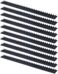 Kunststof vogelwering met spikes, zwart, 50 × 4,5 cm, 10 stuks