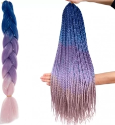Synthetische ombre vlechten met glinsterende strengen, blauw‑paars‑roze, 60 cm