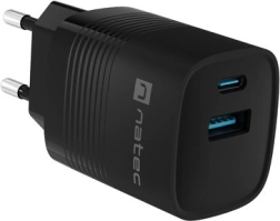 Natec Ribera GaN USB-oplader 30W, 1x USB-A, 1x USB-C, zwart