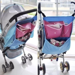 Organizer voor kinderwagen met vakken en flessenhouder