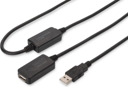 Actieve USB 2.0-verlengkabel, USB‑A man naar USB‑A vrouw, 20 m, zwart
