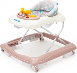 Babyloopwagen BABY MIX met stuur en siliconen wielen – roze