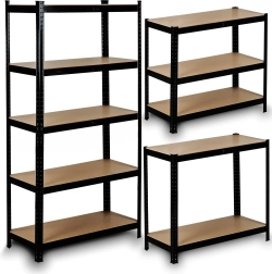 Metalen rek HUMBERG 150 × 75 × 30 cm, zwart, 5 legborden, schroefloos systeem