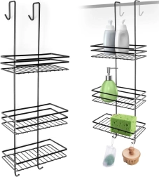 Hangend metalen doucherek zwart, drielaags