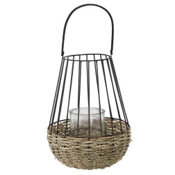 Metalen lantaarn zwart-bruin met glazen inzet 30 × 47 cm