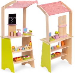 Houten kindermarktstalletje met betaalterminal en weegschaal ECOTOYS, 20 stuks
