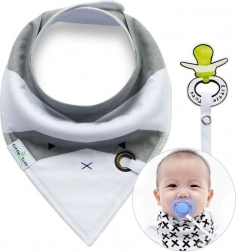 Sjaaltje/slabbetje met fopspeenhouder – wit en grijs