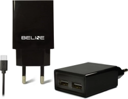 Netlader BELINE 2× USB + USB‑C 2 A zwart