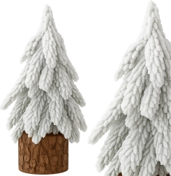 Decoratieve tafelkerstboom met sneeuweffect op houten stam 30 cm