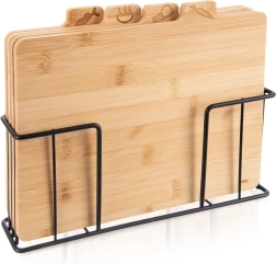 Houten bamboe snijplanken met houder, 4 stuks