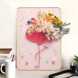 Creatieve string art set met LED, frame 21 × 30 cm – flamingo met bloemen