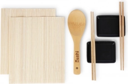 Sushiset voor twee – bamboe matjes, eetstokjes en keramische schaaltjes (7-delig)