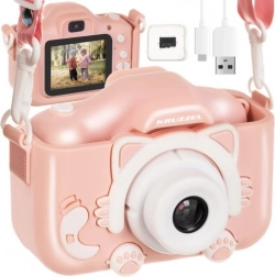KRUZZEL digitale kindercamera met Full HD, selfie en spelletjes – Roze