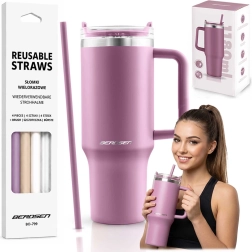 Berdsen vacuüm thermobeker 1180 ml met set rietjes, roze