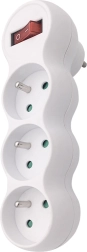 Solight stekkerdoos voor stopcontact met verstelbare steun, 3 stopcontacten, wit