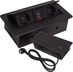 Inbouw stekkerdoos voor werkblad met 2 stopcontacten en 2 USB, zwart