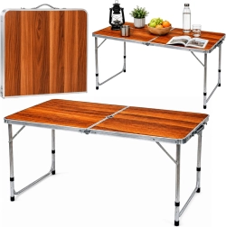 Opvouwbare campingtafel met verstelbare hoogte in koffer, houtdecor